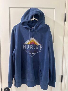 Hurley Blue Pullover Hoodie with Multicolor Chevron Logo